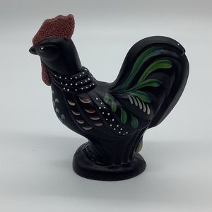 Fenton black satin glass rooster. Hand-painted.